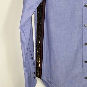 J. Crew Blue Button Down Shirt with Gold Accents